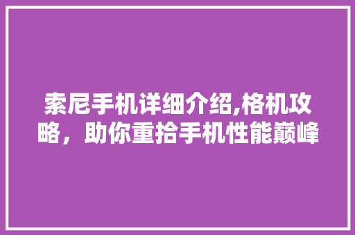 索尼手机详细介绍,格机攻略，助你重拾手机性能巅峰