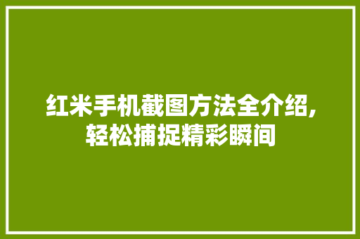 红米手机截图方法全介绍,轻松捕捉精彩瞬间