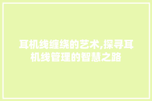 耳机线缠绕的艺术,探寻耳机线管理的智慧之路