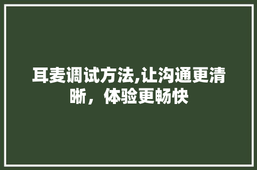 耳麦调试方法,让沟通更清晰，体验更畅快