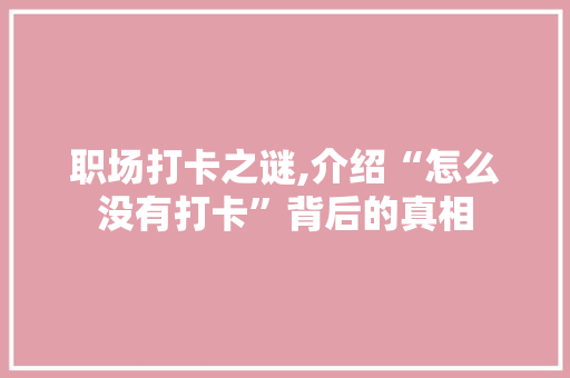 职场打卡之谜,介绍“怎么没有打卡”背后的真相