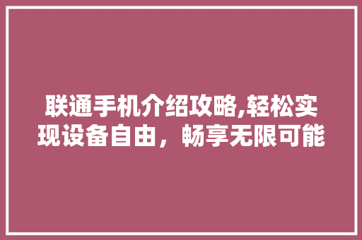 联通手机介绍攻略,轻松实现设备自由，畅享无限可能