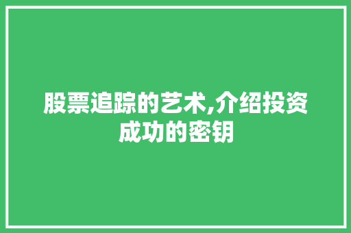 股票追踪的艺术,介绍投资成功的密钥