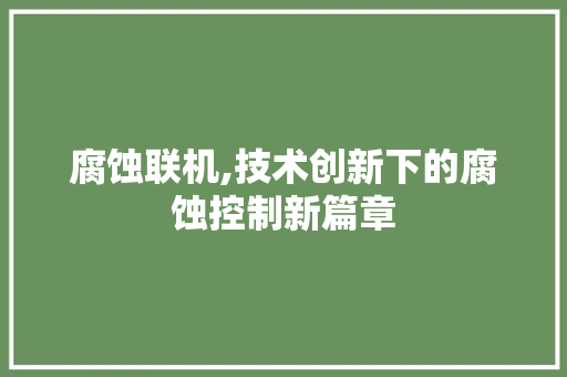 腐蚀联机,技术创新下的腐蚀控制新篇章