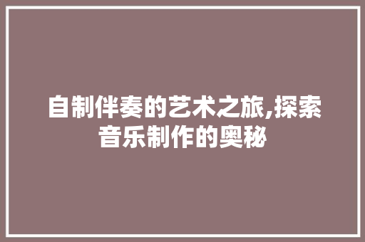自制伴奏的艺术之旅,探索音乐制作的奥秘