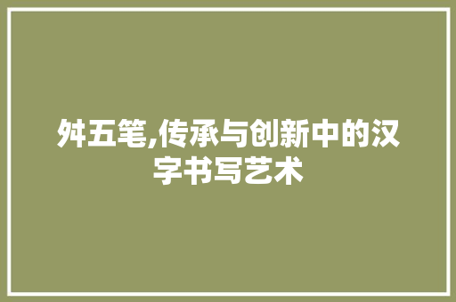 舛五笔,传承与创新中的汉字书写艺术