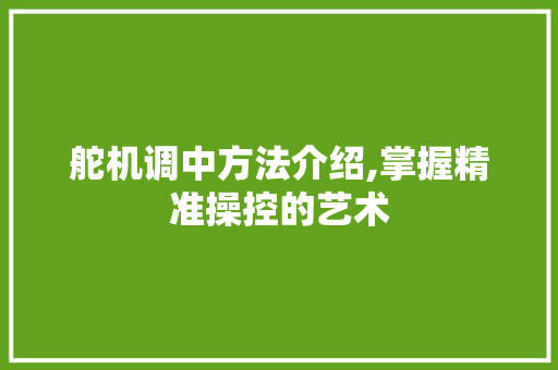 舵机调中方法介绍,掌握精准操控的艺术