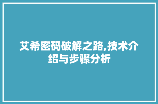 艾希密码破解之路,技术介绍与步骤分析