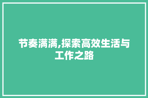 节奏满满,探索高效生活与工作之路