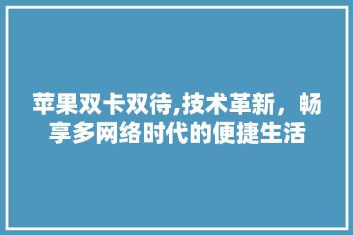 苹果双卡双待,技术革新，畅享多网络时代的便捷生活