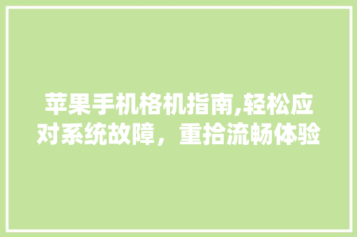 苹果手机格机指南,轻松应对系统故障，重拾流畅体验