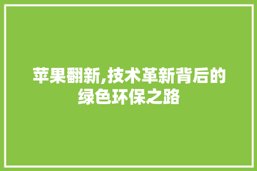 苹果翻新,技术革新背后的绿色环保之路