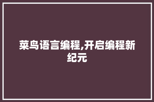 菜鸟语言编程,开启编程新纪元