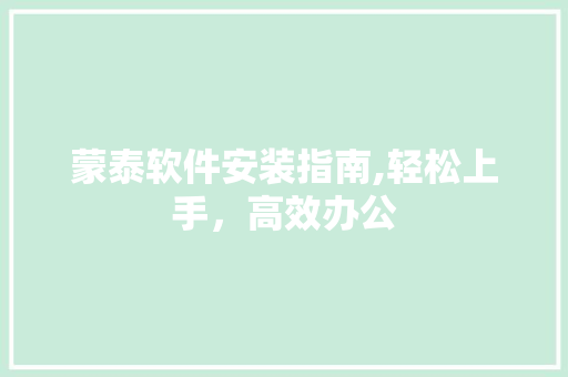 蒙泰软件安装指南,轻松上手，高效办公