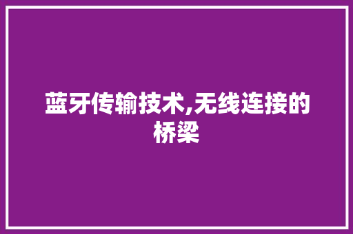 蓝牙传输技术,无线连接的桥梁