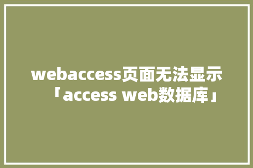 webaccess页面无法显示「access web数据库」 webaccess页面无法显示「access web数据库」 WordPress教程