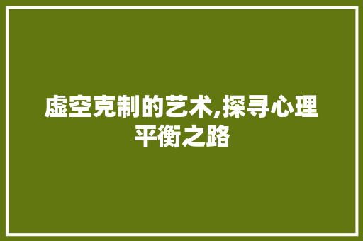 虚空克制的艺术,探寻心理平衡之路