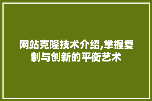 网站克隆技术介绍,掌握复制与创新的平衡艺术