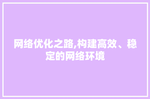 网络优化之路,构建高效、稳定的网络环境