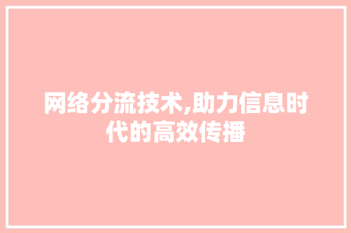 网络分流技术,助力信息时代的高效传播
