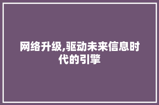 网络升级,驱动未来信息时代的引擎