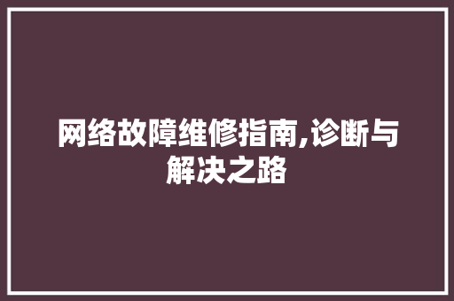 网络故障维修指南,诊断与解决之路