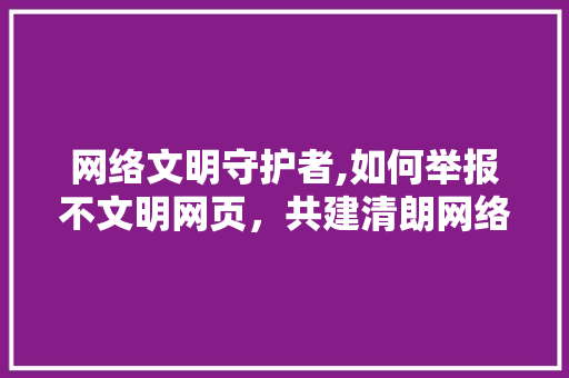 网络文明守护者,如何举报不文明网页，共建清朗网络空间