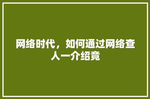 网络时代，如何通过网络查人一介绍竟