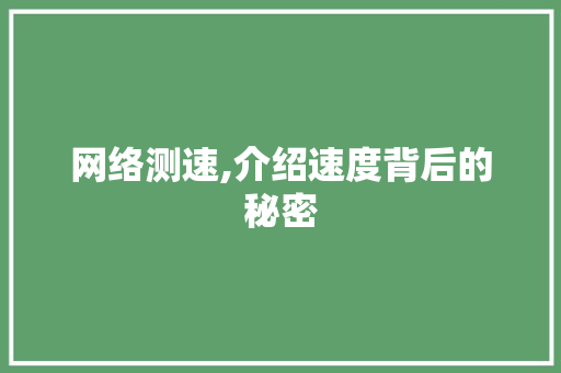网络测速,介绍速度背后的秘密