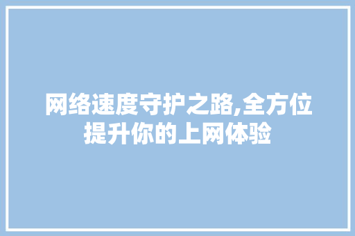 网络速度守护之路,全方位提升你的上网体验