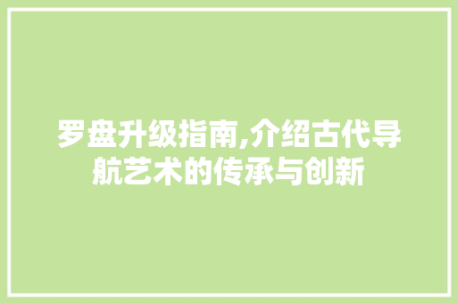 罗盘升级指南,介绍古代导航艺术的传承与创新