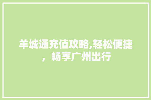 羊城通充值攻略,轻松便捷，畅享广州出行