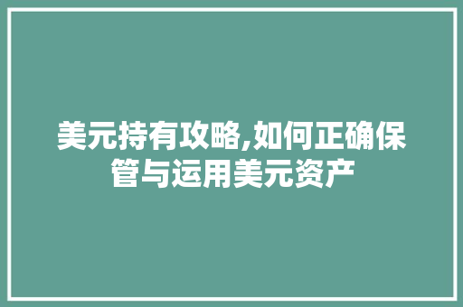 美元持有攻略,如何正确保管与运用美元资产
