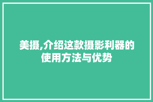 美摄,介绍这款摄影利器的使用方法与优势