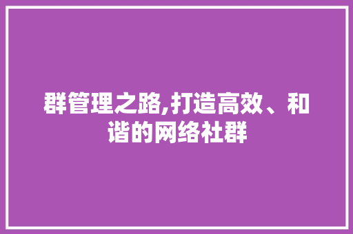 群管理之路,打造高效、和谐的网络社群