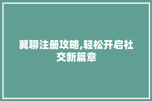 翼聊注册攻略,轻松开启社交新篇章