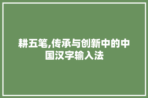 耕五笔,传承与创新中的中国汉字输入法