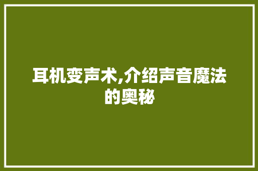 耳机变声术,介绍声音魔法的奥秘