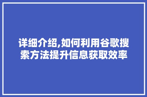 详细介绍,如何利用谷歌搜索方法提升信息获取效率