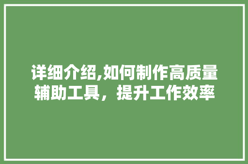 详细介绍,如何制作高质量辅助工具，提升工作效率