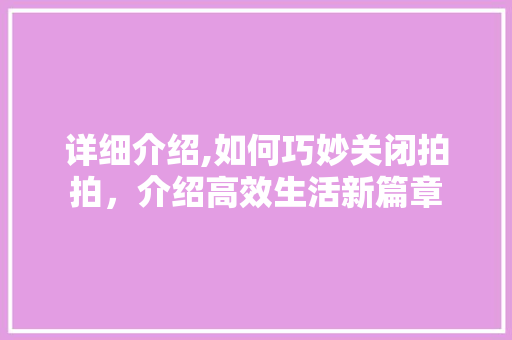 详细介绍,如何巧妙关闭拍拍，介绍高效生活新篇章