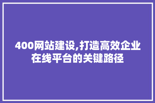 400网站建设,打造高效企业在线平台的关键路径