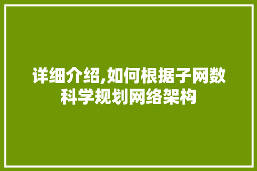 详细介绍,如何根据子网数科学规划网络架构