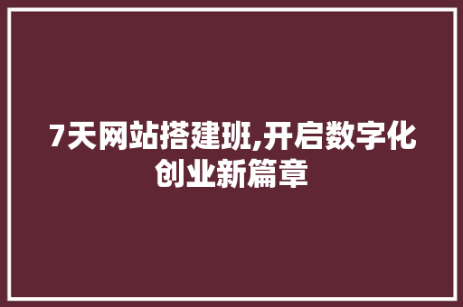 7天网站搭建班,开启数字化创业新篇章