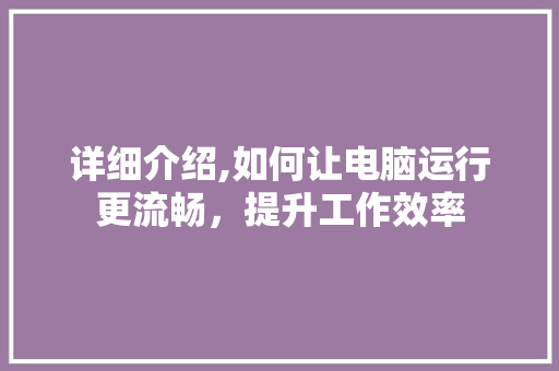 详细介绍,如何让电脑运行更流畅，提升工作效率