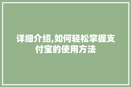 详细介绍,如何轻松掌握支付宝的使用方法
