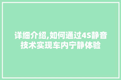 详细介绍,如何通过4S静音技术实现车内宁静体验