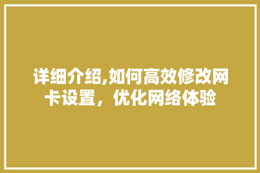详细介绍,如何高效修改网卡设置，优化网络体验