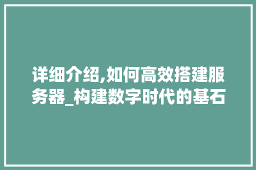 详细介绍,如何高效搭建服务器_构建数字时代的基石