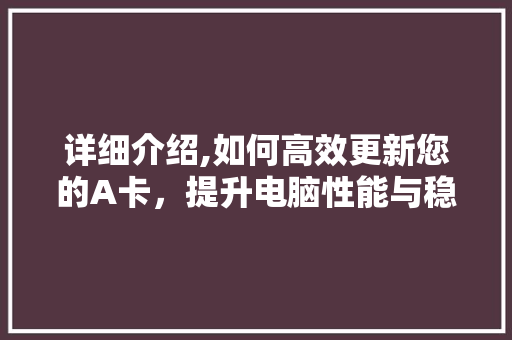 详细介绍,如何高效更新您的A卡，提升电脑性能与稳定性